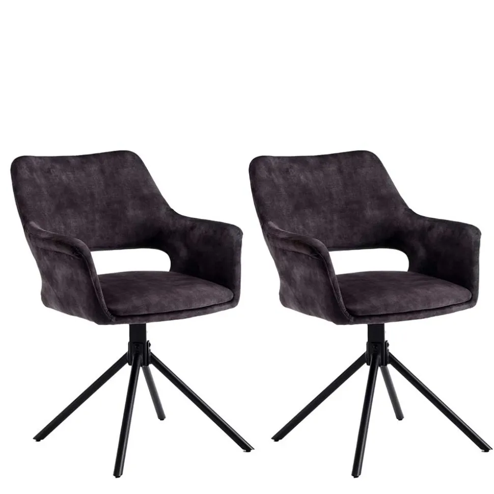 Samt Tischsessel in Anthrazit - Keviz (2er Set)