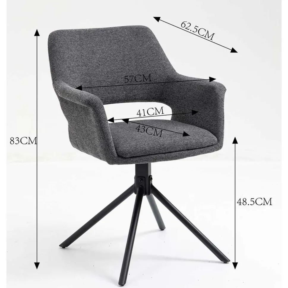 Samt Tischsessel in Anthrazit - Keviz (2er Set)