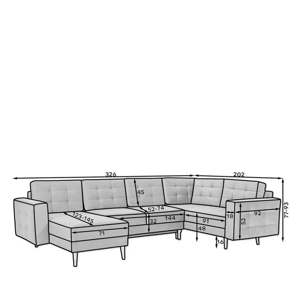 Samt U-Sofa in Senfgelb - Janluca