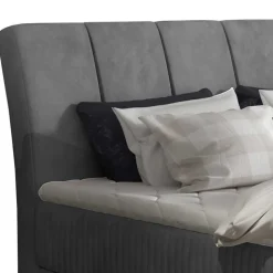 Samt-Polsterbett in Grau mit Matratzen - Breyan