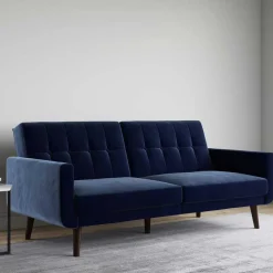 Samtsofa mit Bettfunktion in Blau - Luzillo