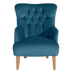 Samtvelours Ohrensessel in Petrol Blau - Ilussiana