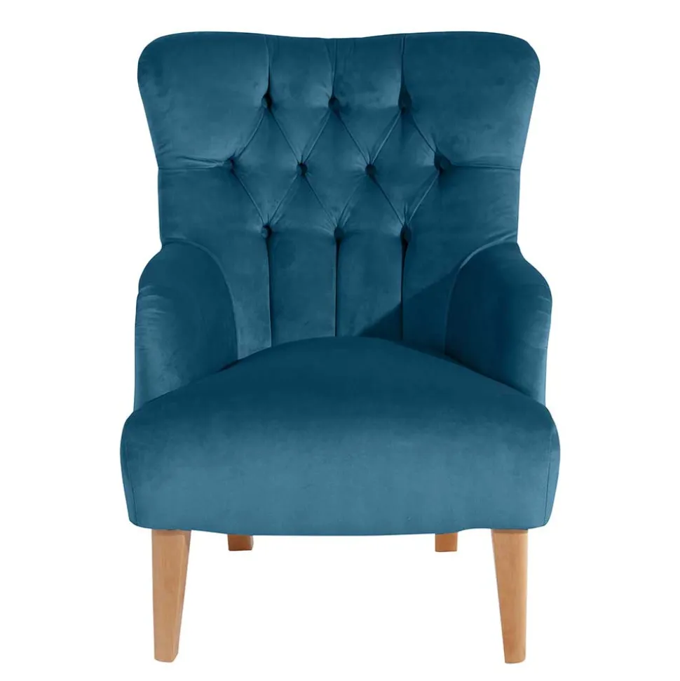 Samtvelours Ohrensessel in Petrol Blau - Ilussiana