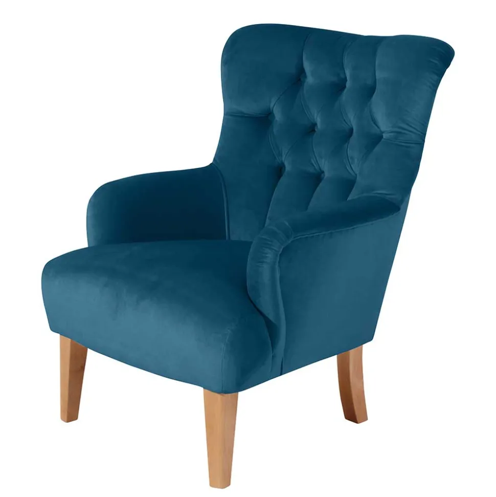 Samtvelours Ohrensessel in Petrol Blau - Ilussiana