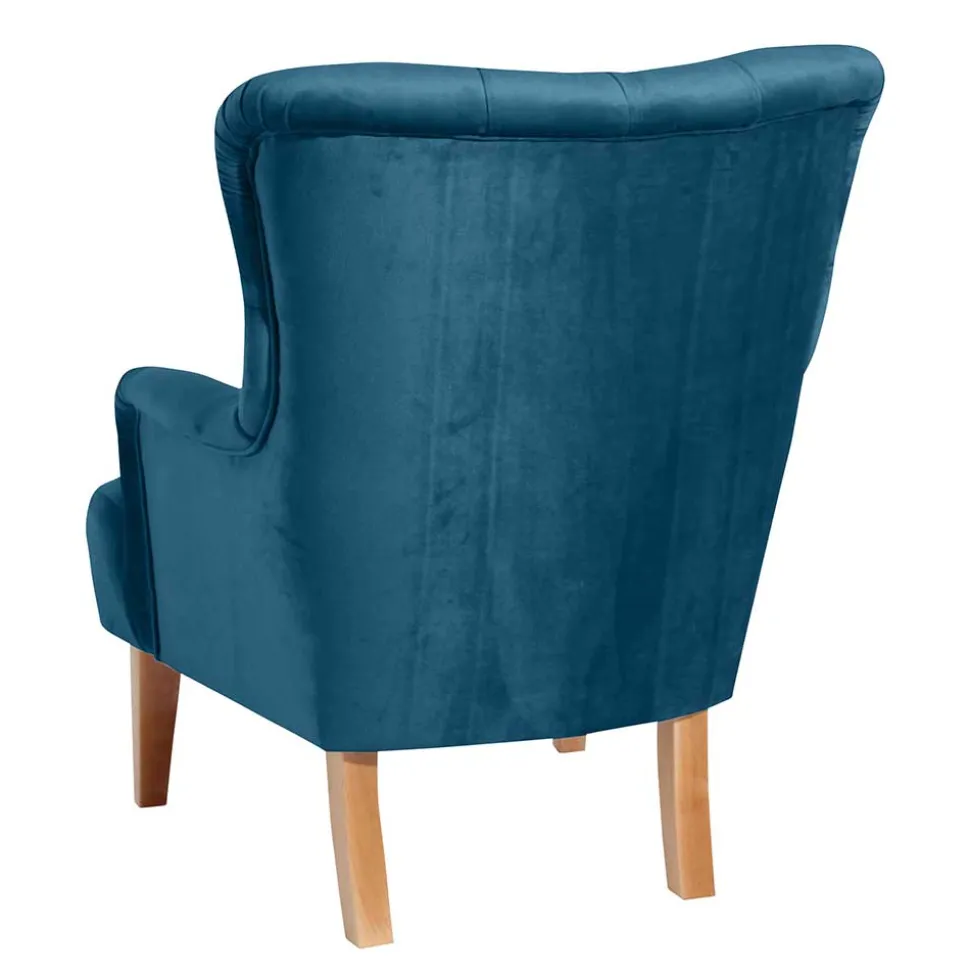 Samtvelours Ohrensessel in Petrol Blau - Ilussiana