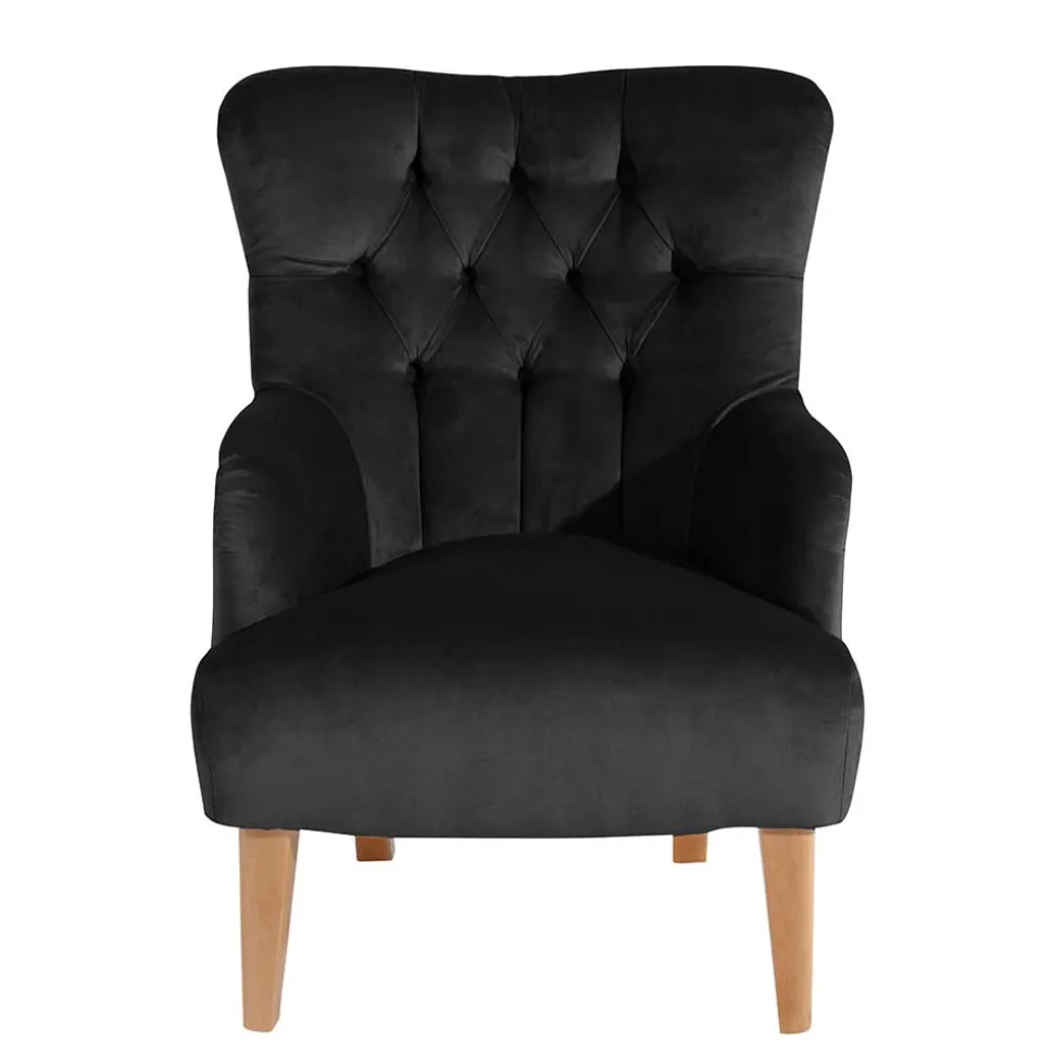 Samtvelours Polstersessel in Schwarz - Jimalito