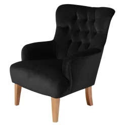 Samtvelours Polstersessel in Schwarz - Jimalito