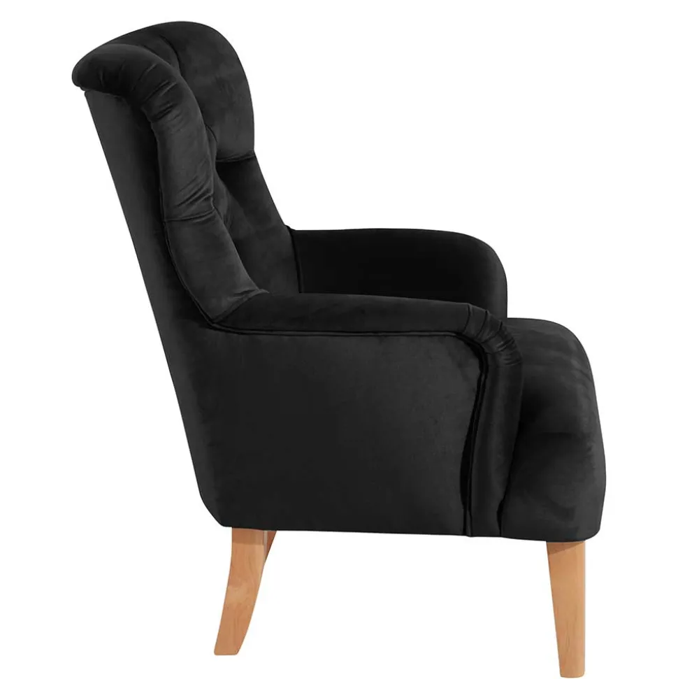 Samtvelours Polstersessel in Schwarz - Jimalito