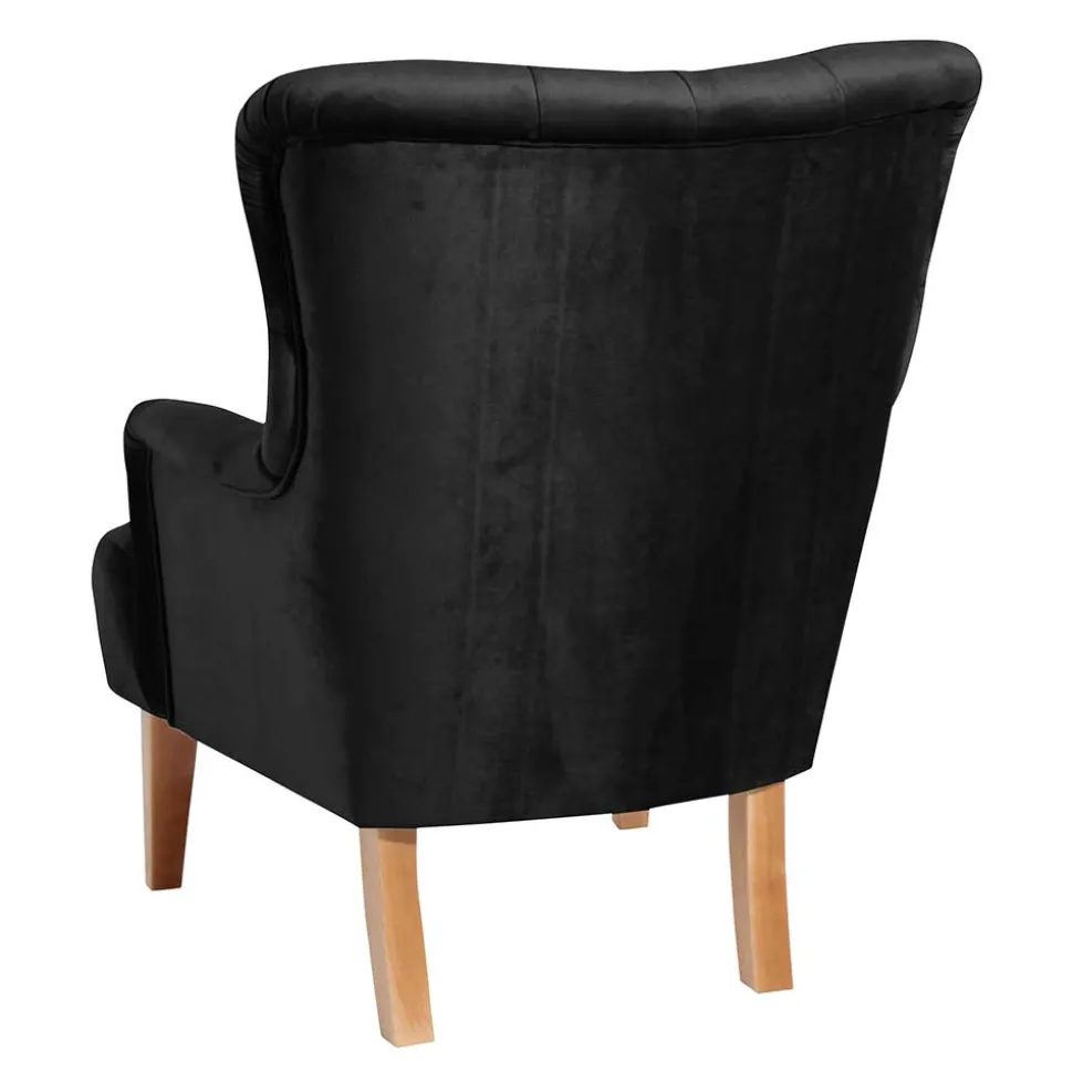 Samtvelours Polstersessel in Schwarz - Jimalito