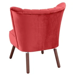 Samtvelours Sessel in Rot und Nussbaum - Darand