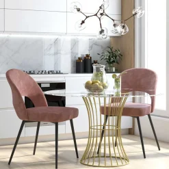 Samtvelours Stuhl in Altrosa - Landhuis