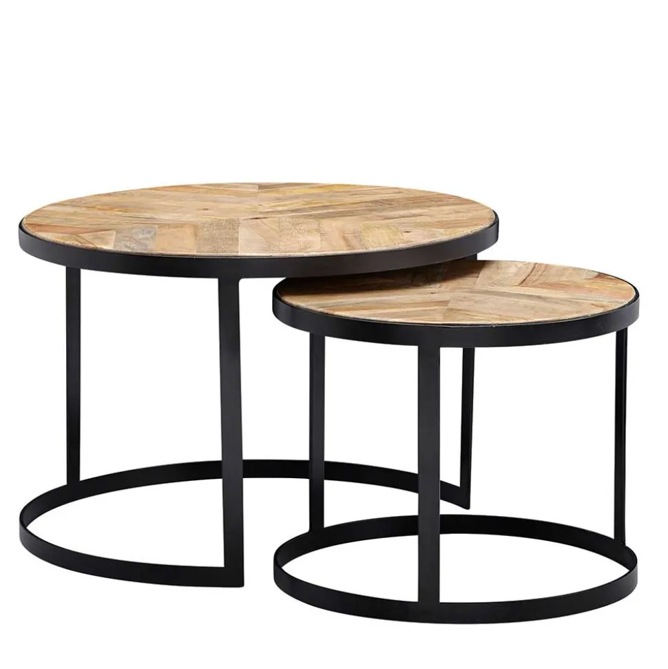 2-Satz Couchtisch mit Holzplatte Rund - Bernesa (zweiteilig)