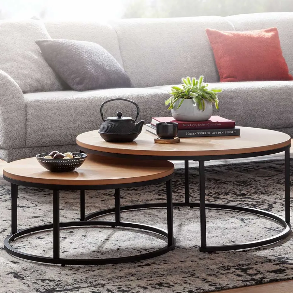 2-Satz-Couchtisch in Eiche Furnier - Bucket (zweiteilig)