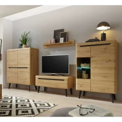 Scandi Anbauwand fürs Wohnzimmer - Olcian (vierteilig)