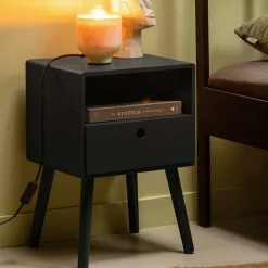 Scandi Chic Nachtkommode in Schwarz - Lemerzi