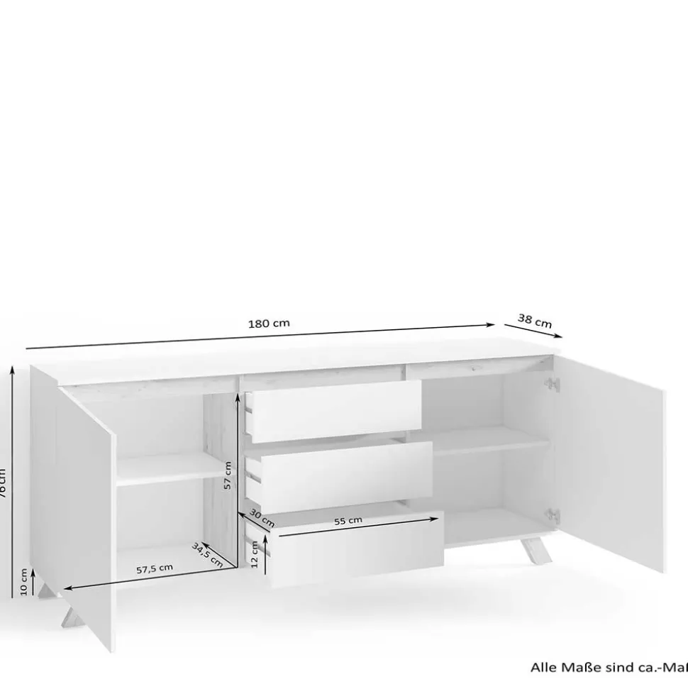 Scandi Chic Sideboard in Weiß - Cady