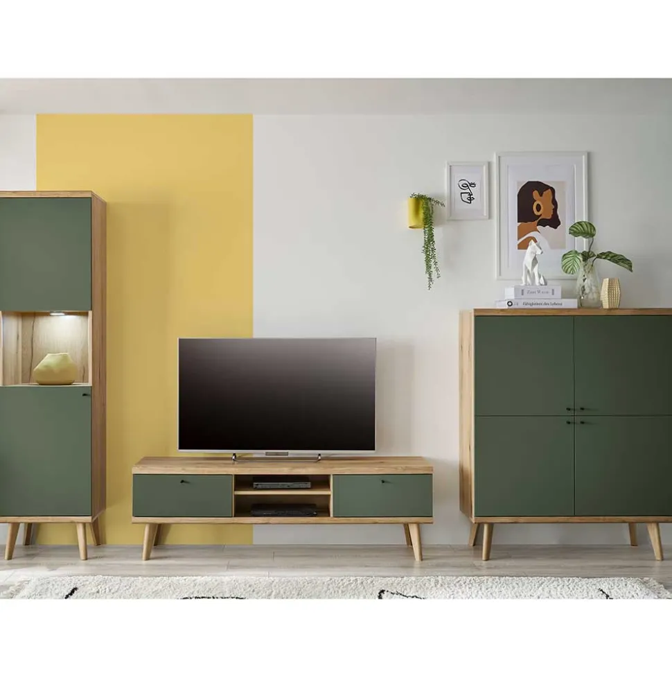 Scandi Chic Wohnwand in Graugrün - Oliva (dreiteilig)