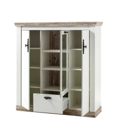 Scandi Landhaus Highboard in Weiß Pinie Shabby Nedita 140 cm breit