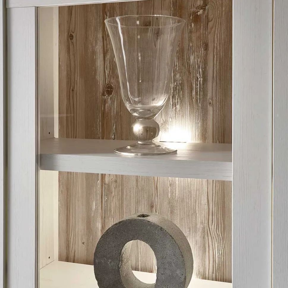 Scandi Landhaus Highboard in Weiß Pinie Shabby Nedita 140 cm breit