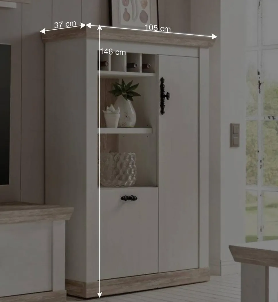 Scandi Landhaus Wohnzimmermöbel Set Nedita in Weiß (vierteilig)