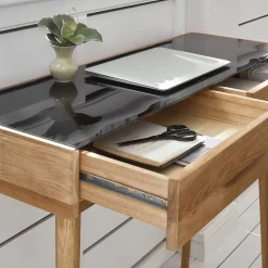 Scandi Schreibtisch mit Schwarzglas Platte - Floyda