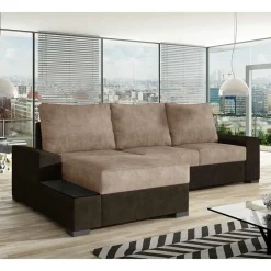Schlafsofa Ecke in Beige und Dunkelbraun - Subra