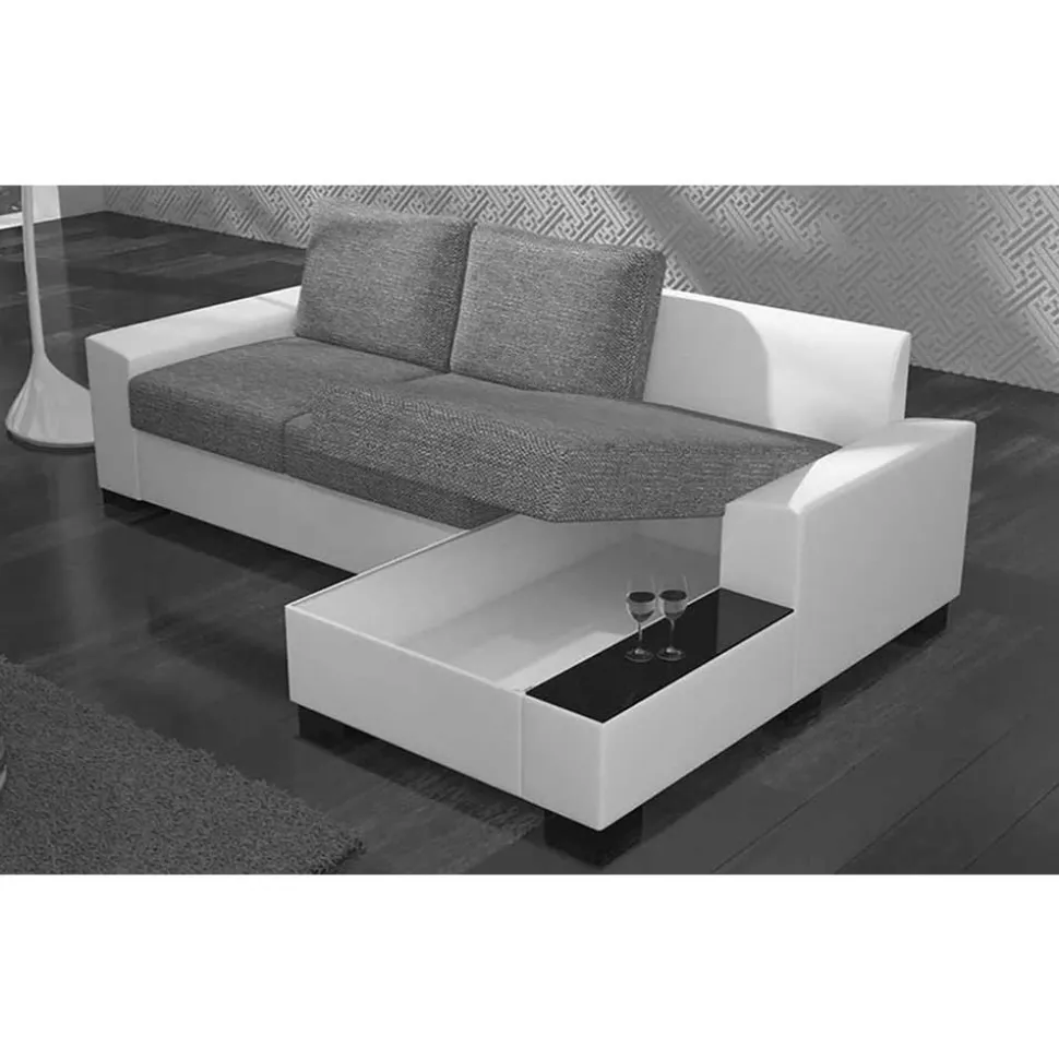 Schlafsofa Ecke in Beige und Dunkelbraun - Subra