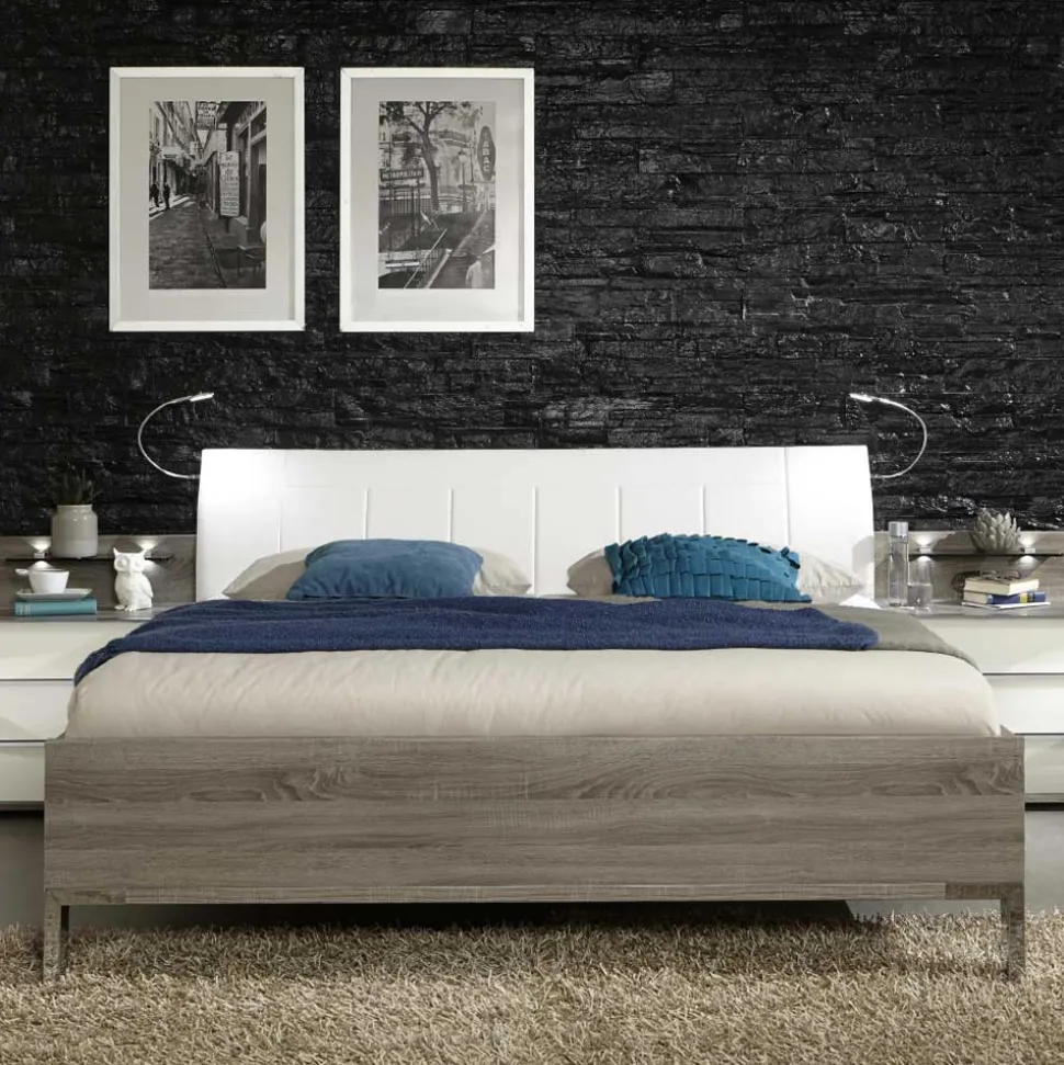 Schlafzimmer Bett Viarolia mit Polsterkopfteil in Weiß