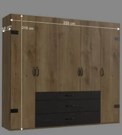 Schlafzimmer in Plankeneiche & Schwarzgrau - Bram (vierteilig)