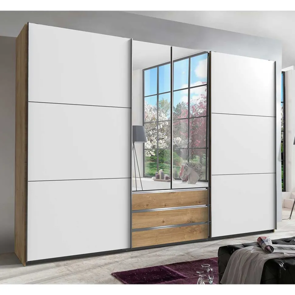 Schlafzimmerkleiderschrank 4-türig & 3 Schubladen - Stufania