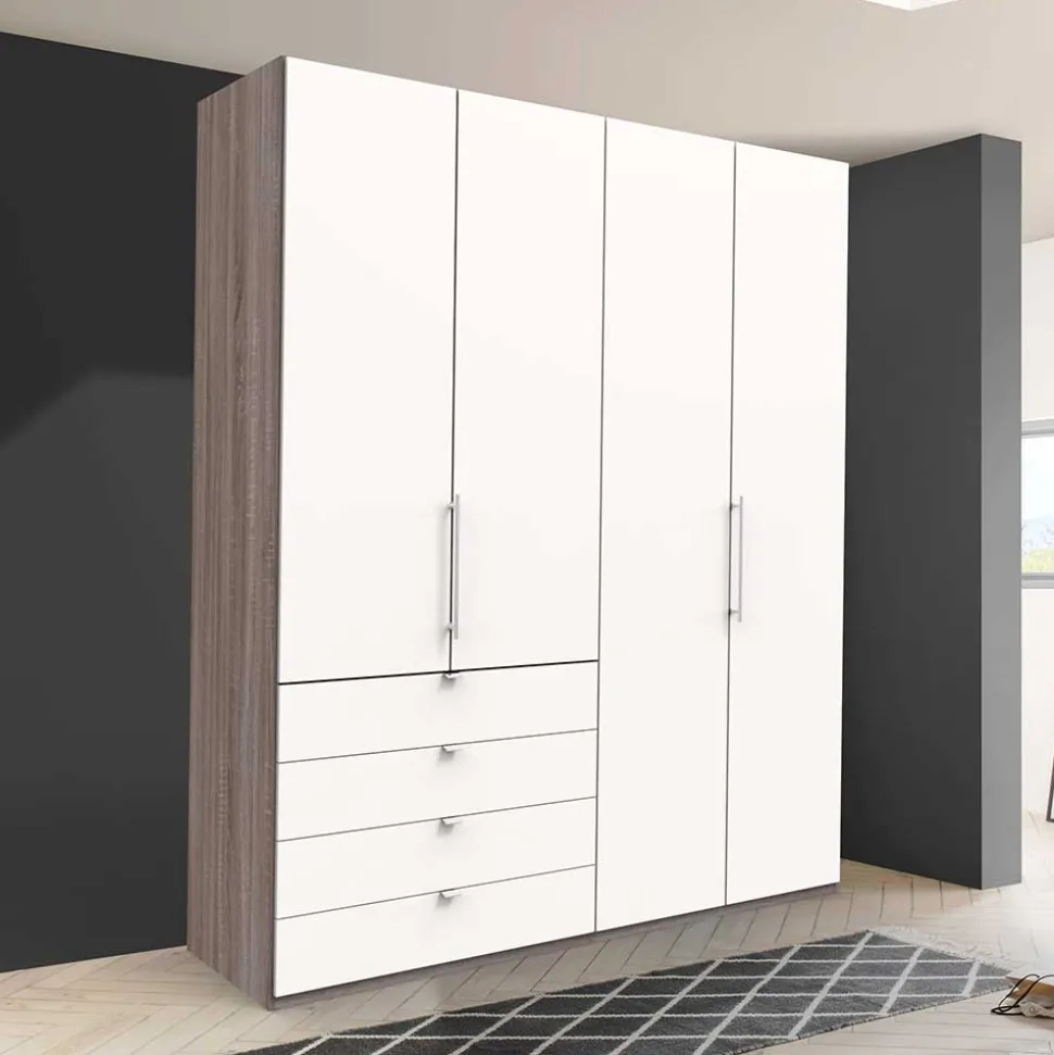 Schlafzimmerschrank in Weiß & Eiche dunkel - Tivierto