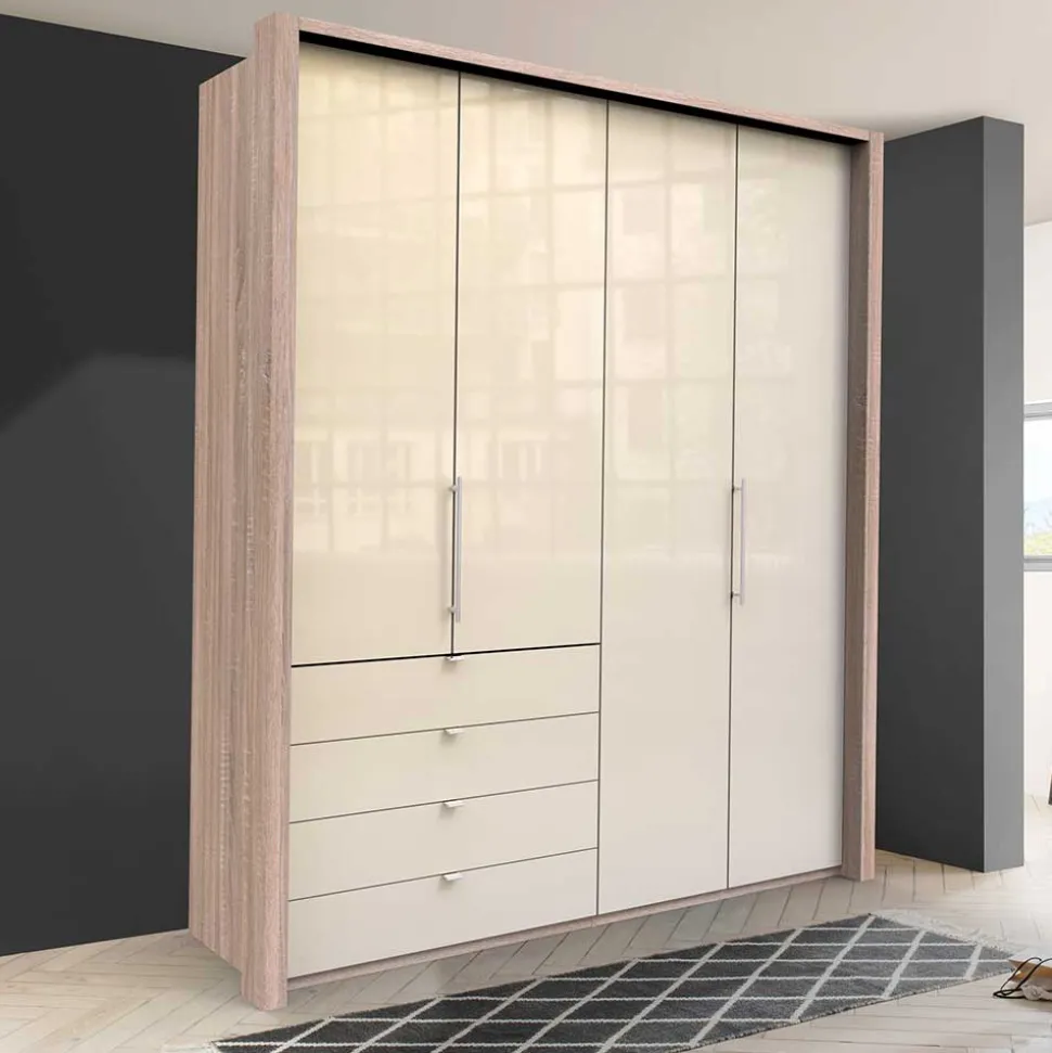 Schlafzimmerschrank mit 2 Falttüren und 4 Schubkästen - Rativian