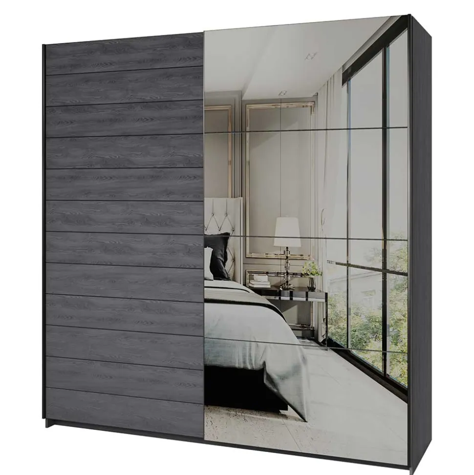 Schlafzimmerschrank mit Schwebetüren in Eiche Grau - Carika