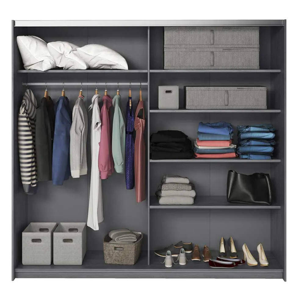 Schlafzimmerschrank mit Schwebetüren in Eiche Grau - Carika