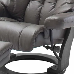 Schlammfarbener Ledersessel mit Relaxfunktion Jandrus & Fußhocker (zweiteilig)