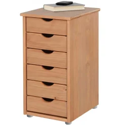 Schmale Kiefernholz Kommode mit sechs Schubladen - Calpano