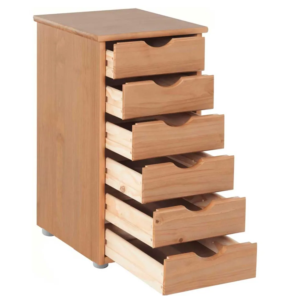 Schmale Kiefernholz Kommode mit sechs Schubladen - Calpano