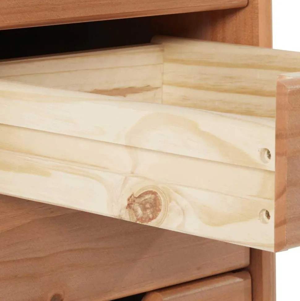 Schmale Kiefernholz Kommode mit sechs Schubladen - Calpano