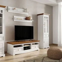 Schmale Landhaus Vitrine aus Kiefernholz - Bordona