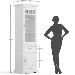 Schmale Landhaus Vitrine aus Kiefernholz - Bordona