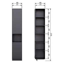 Schmaler Hochschrank in Schwarz Kiefernholz teilmassiv - Niwidus