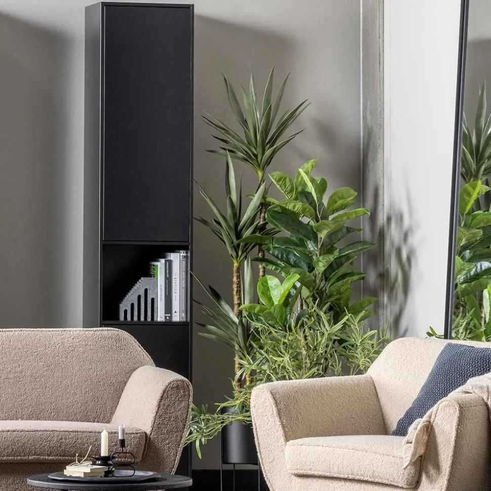 Schmaler Hochschrank in Schwarz Kiefernholz teilmassiv - Niwidus