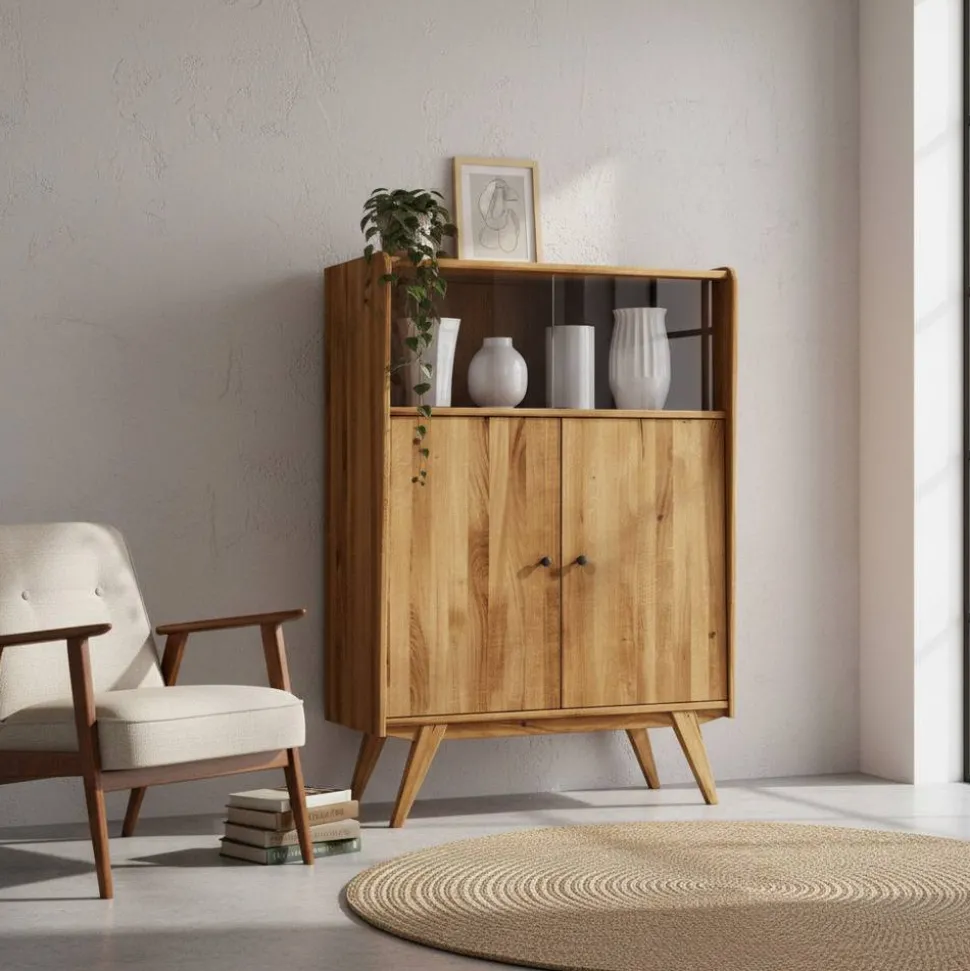 Schrank im Mid Century Stil aus Wildeiche Holz - Hardus