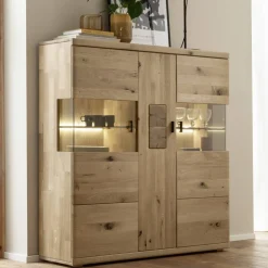 Schrankvitrine aus hellem Asteiche Massivholz - Losiamos