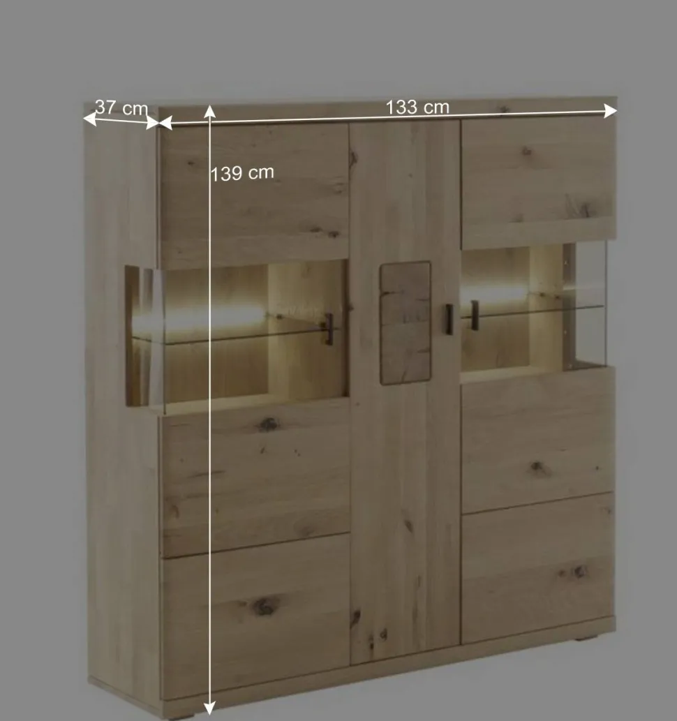 Schrankvitrine aus hellem Asteiche Massivholz - Losiamos