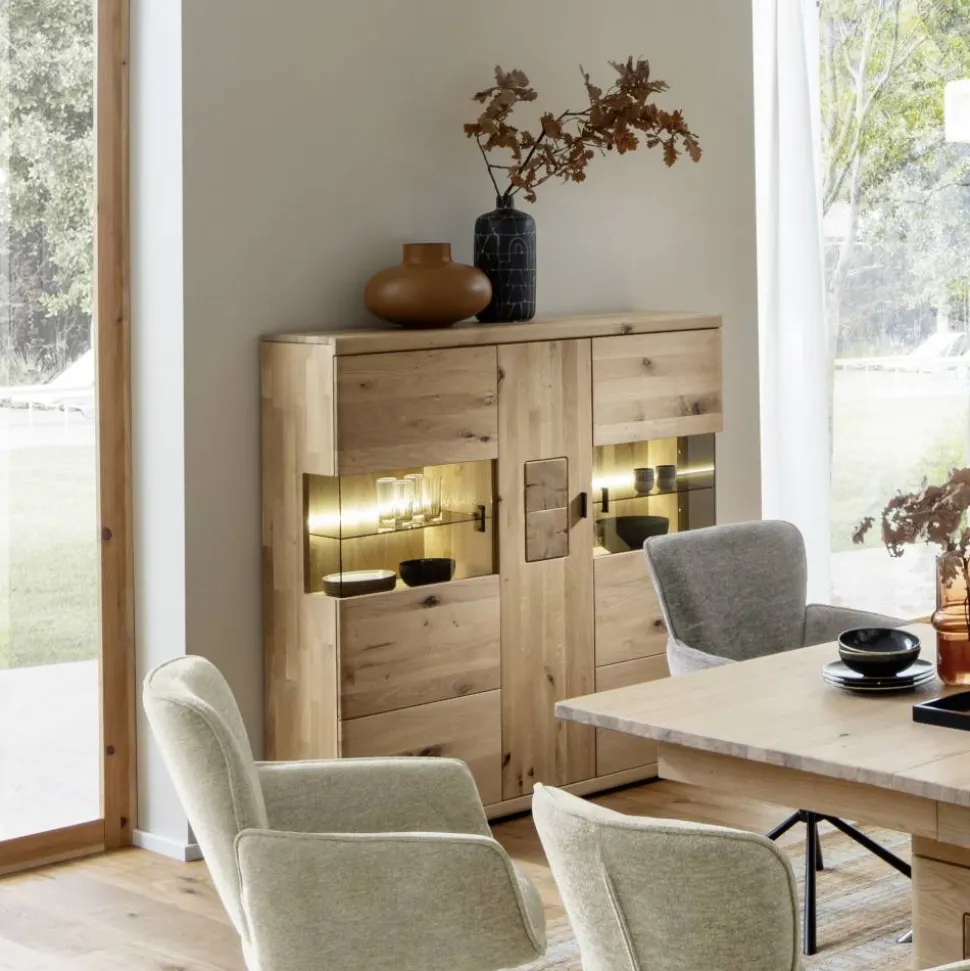 Schrankvitrine aus hellem Asteiche Massivholz - Losiamos