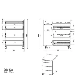 Schreibtisch & Rollcontainer - 3 Größen - Tila (zweiteilig)