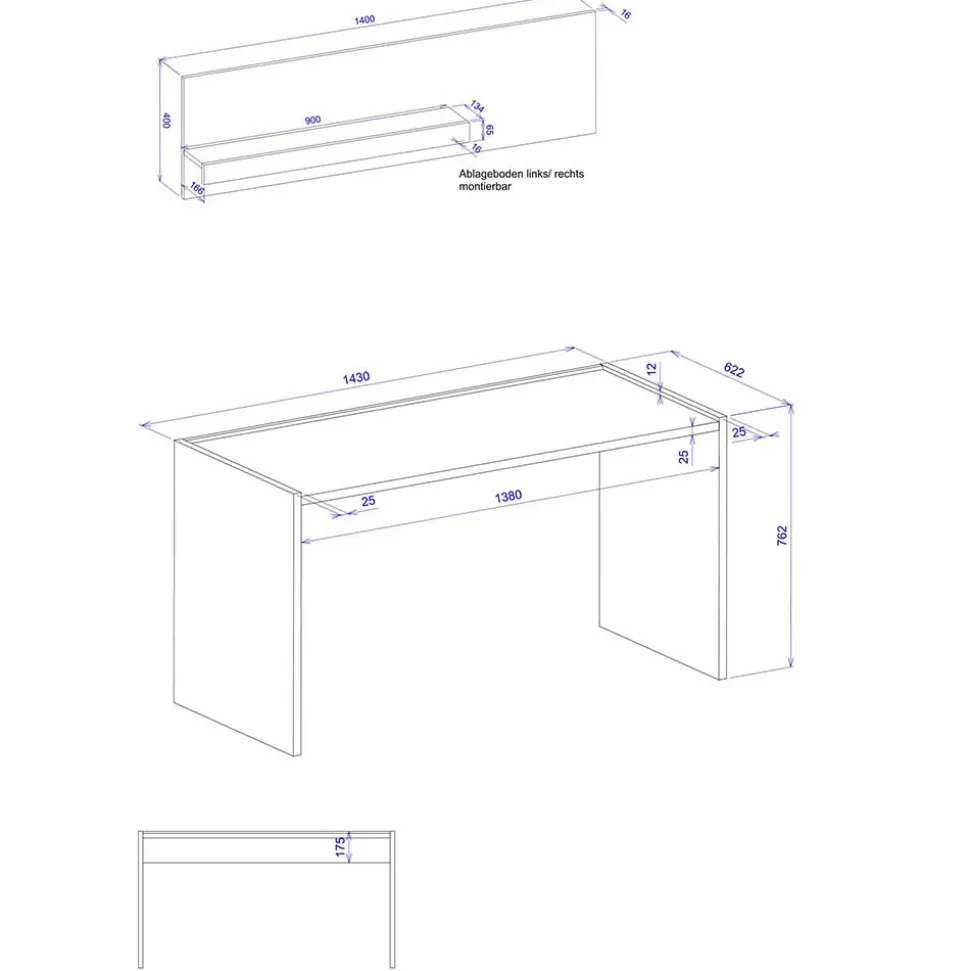 Schreibtisch & Wandboard modern - Nonessia (zweiteilig)