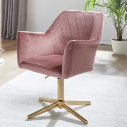 Schreibtisch Drehsessel in Rosa Samt - Tsinaton