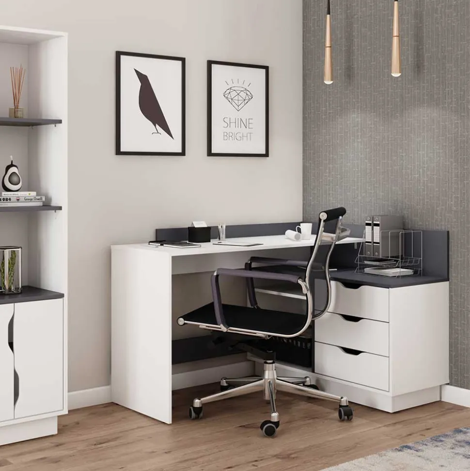 Schreibtisch in Weiß und Anthrazit - Hugadano